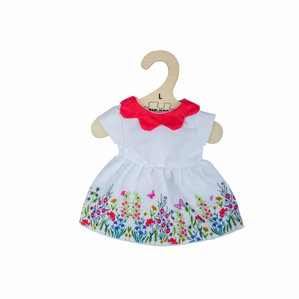 Hračka Bigjigs Toys Bílé květinové šaty s červeným límečk...