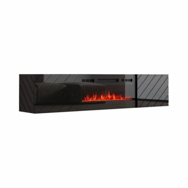 Skříň RTV LUXE 182,6x34,5x37,5 černá/černý lesk + černý krb