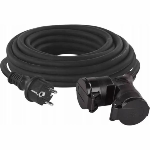 Venkovní prodlužovací kabel 10m / 2 zásuvky / černý / gum...