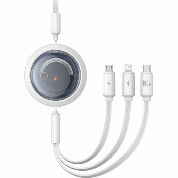 Kabel 3 v 1 Baseus Free2Draw USB na M+L+C 100W, 1,1 m (bílý)