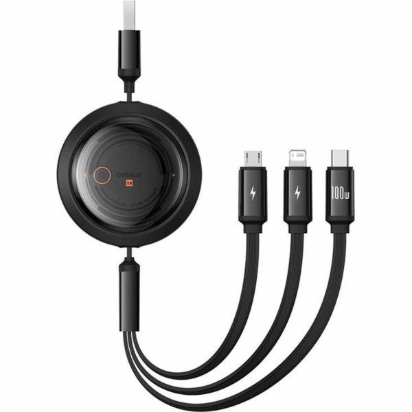 Kabel 3 v 1 Baseus Free2Draw USB na M+L+C 100W, 1,1 m (če...