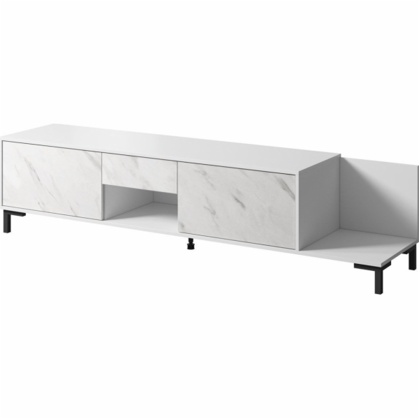 RTV skříň MARMO 2D1S1K 195x40x47,5 cm bílá matná/mramorov...