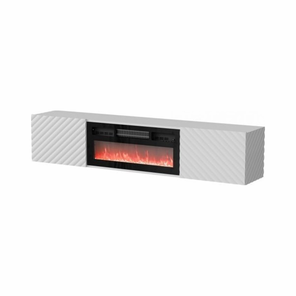 Cama RTV skříň LARA 183x35x37 bílá matná + černý krb