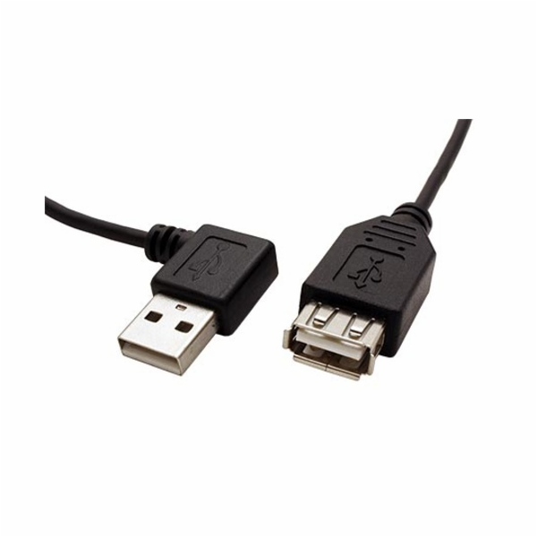 Kabel USB 2.0 A-A 30 cm prodlužovací, lomený vpravo, černý
