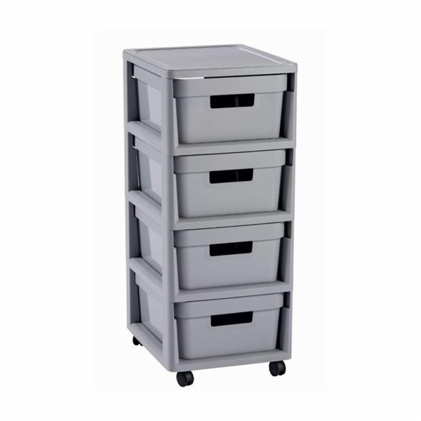 Regál Curver Infinity 4x11L se zásuvkami světle šedý