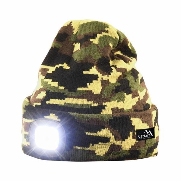 LED čelovka Cattara čepice ARMY s LED svítilnou USB nabíjení