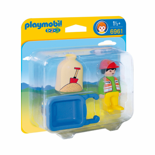 Stavební dělník Playmobil, panáček s kolečkem, 4 dílky