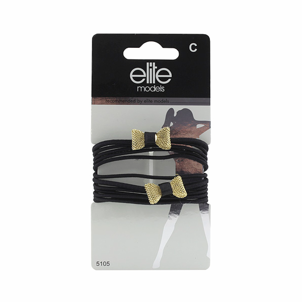 Gumičky Elite Models, 8ks, černé + 2 zlaté mašle