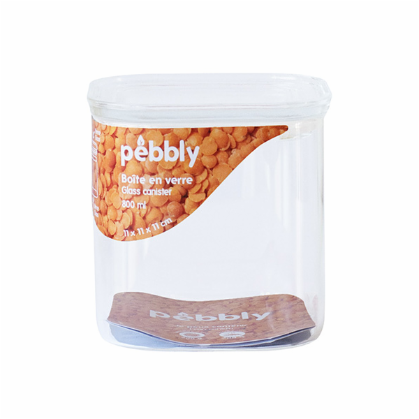 Dóza Pebbly, PKV-044, skleněná, čtverec, na jídlo, skleně...