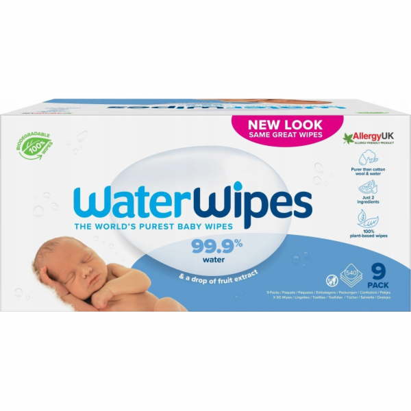 WaterWipes, BIO, vlhčené ubrousky na vodní bázi, 60ks.x9,...