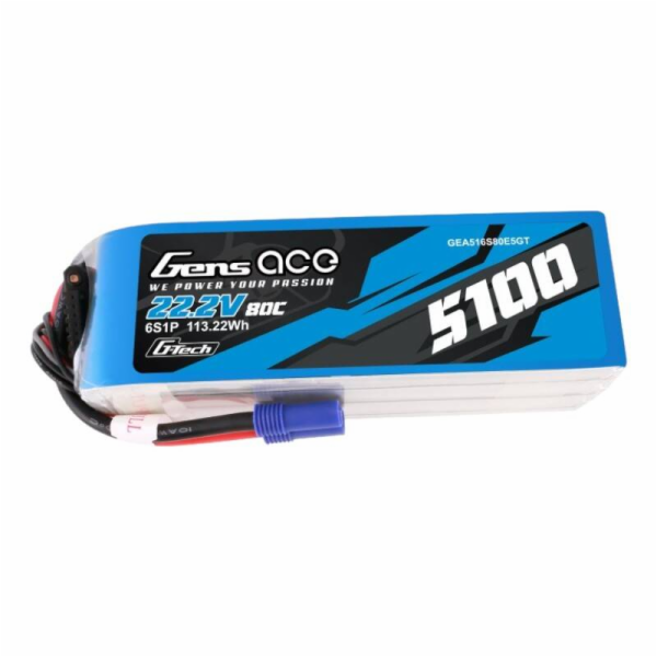 Gens ace G-Tech 5100mAh 80C 22,2V 6S1P Lipo Battery Pack ...
