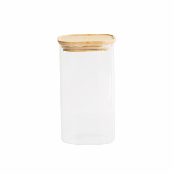 Dóza Pebbly, PKV-006, skleněná, 1,4 l, čtverec, bambusové...