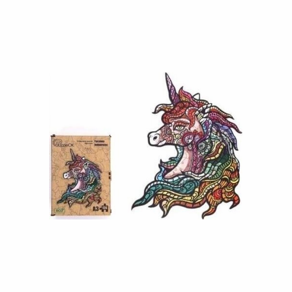 PuzzleOK Ekologické dřevěné puzzle 124 Duhový jednorožec A3