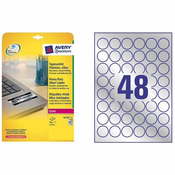 Avery Zweckform LABEL ZF 6129 DIA.30 20 LISTŮ STŘÍBRNÝ LA...