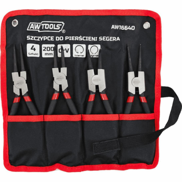 AWTools kleště na pojistné kroužky 200mm, 4 kusy, pouzdro...