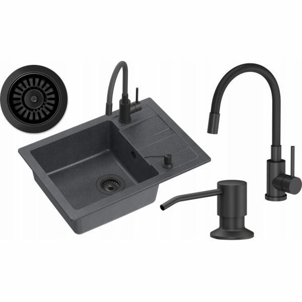 GraniteQ READY- SMART dřez ČERNÝ granitový dřez 1-kz/o (6...