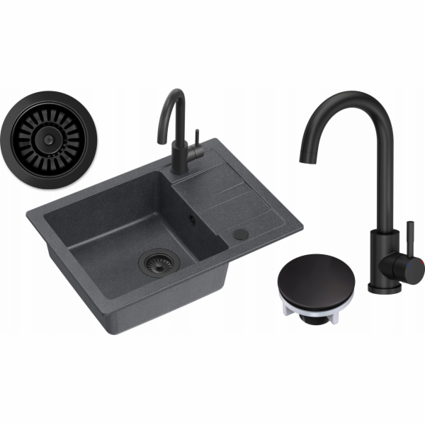 GraniteQ GO- SMART dřez ČERNÝ granitový dřez 1-kz/o (62x4...