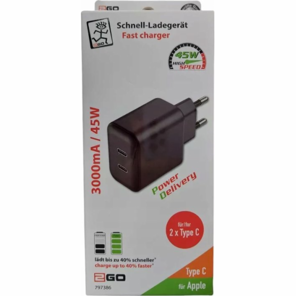 Nabíječka 2GO 2GO Netz-Ladegerät 100V-240V 2x USB typ C 3...