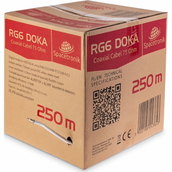 Spacetronik Anténní kabel RG6 DOKA 4K 113 CU Trishield 250