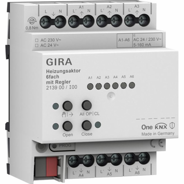 GIRA servopohon topení 6x regulovaný. KNX ONE 213900