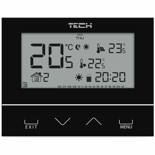 Pokojový ovladač Tech ST-293v3, černý, dvoustavový, sklen...