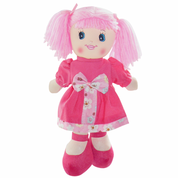 Panenka látková 30 cm tmavě růžové šatičky s mašlí