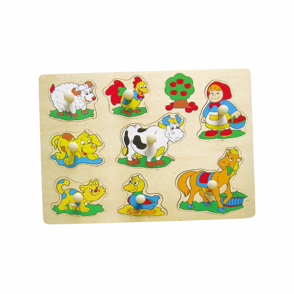 BABU - Dřevěná vkládačka s úchyty farma 9 dílů