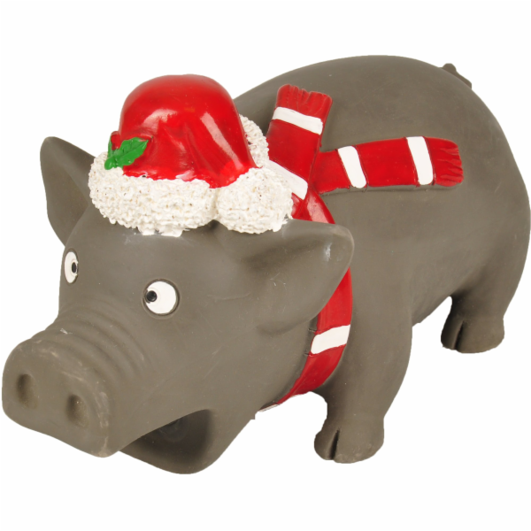 Flamingo Vánoční prase latexové s čepicí pro psy 21cm