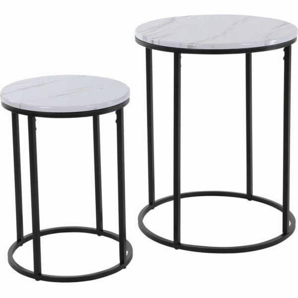 HOMESTYLING Servírovací stolky kulaté sada 2 ks bílý mram...