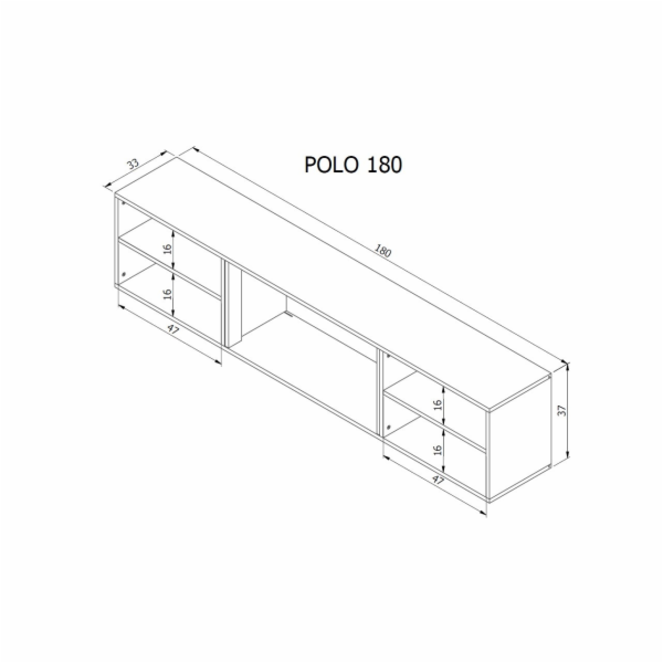 RTV skříň POLO 180x33x39 černá + krb černá