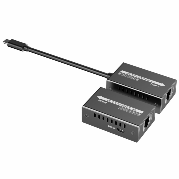 PremiumCord USB-C na HDMI extender přes patch kabel Cat5e...