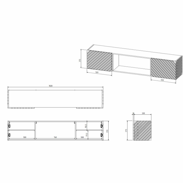 Cama RTV skříň LARA 183x35x37 černá matná + černý krb