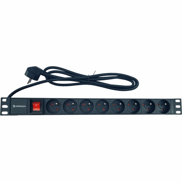 Rozvodný panel Conexpro 19" 8x230V, 16A, černý, kabel 1,4...