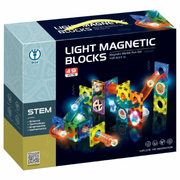 Kuličková dráha - magnetická, svítící stavebnice 49 ks
