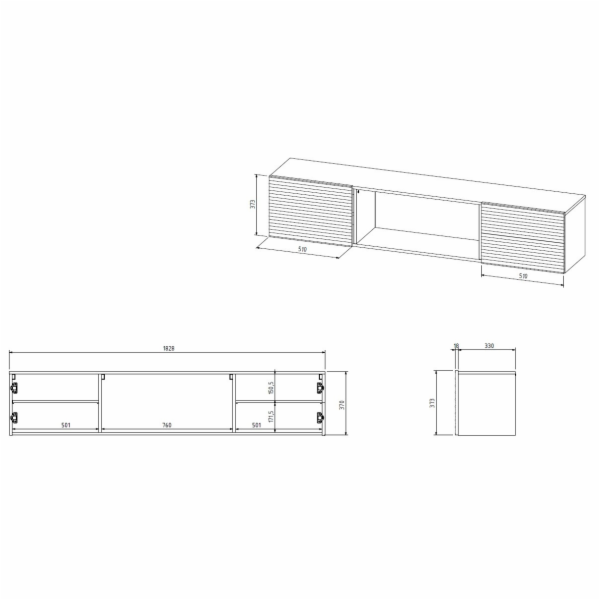 Cama RTV skříň TULA 183x35x37 černá matná + černý krb