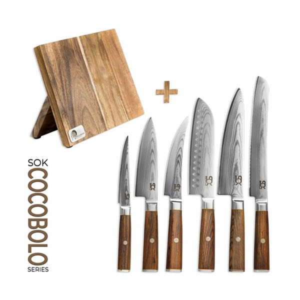 Sada nožů SOK 6 kuchyňských Cocobolo White Damascus + mag...