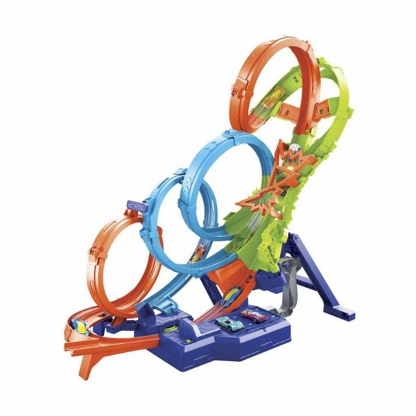 Hot Wheels Mattel Dráha se čtyřmi smyčkami na baterie set...