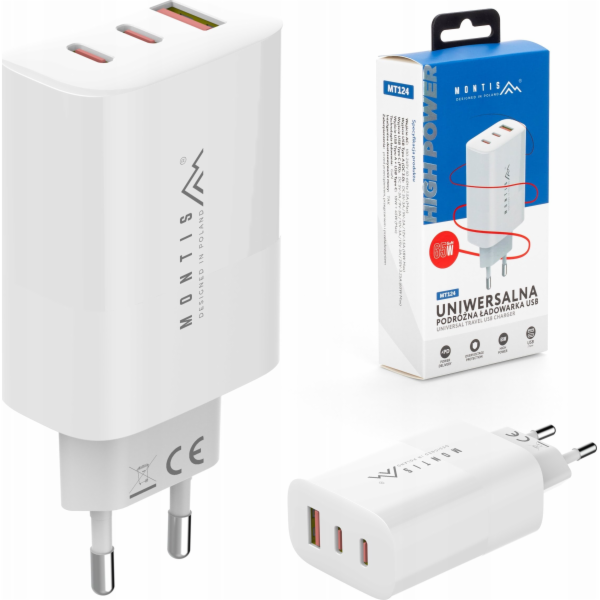 Montis USB Type A + 2x USB Type C nástěnná nabíječka 65W ...