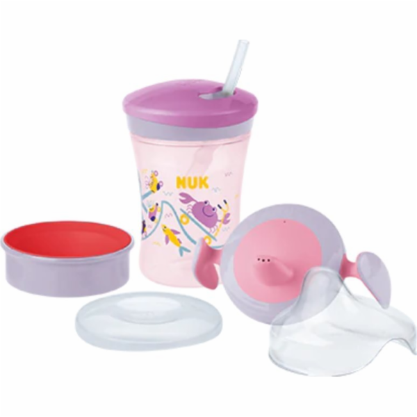NUK Trinklernset mit drei Trinkaufsätzen lila/rosa