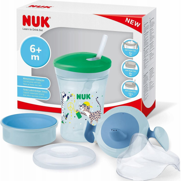 NUK  Trinklernset mit drei Trinkaufsätzen grün/blau
