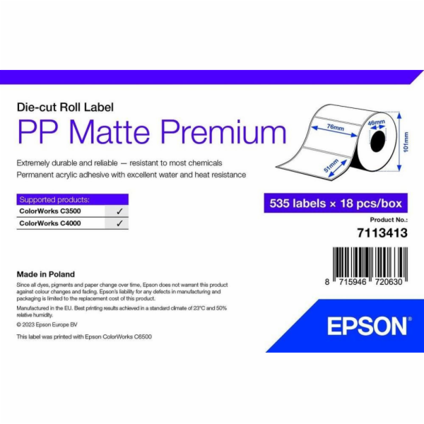 Epson PP MATTE LABEL PREM DE-CUT/ROLL 76X51MM 535 LABELS