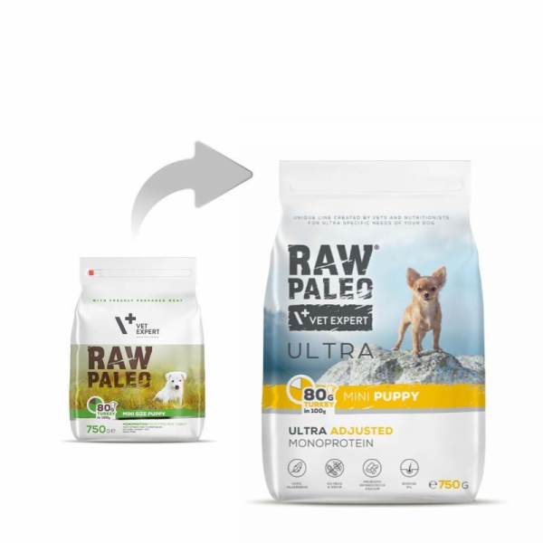 RAW PALEO Ultra Mini Puppy Turkey - suché krmivo pro štěň...