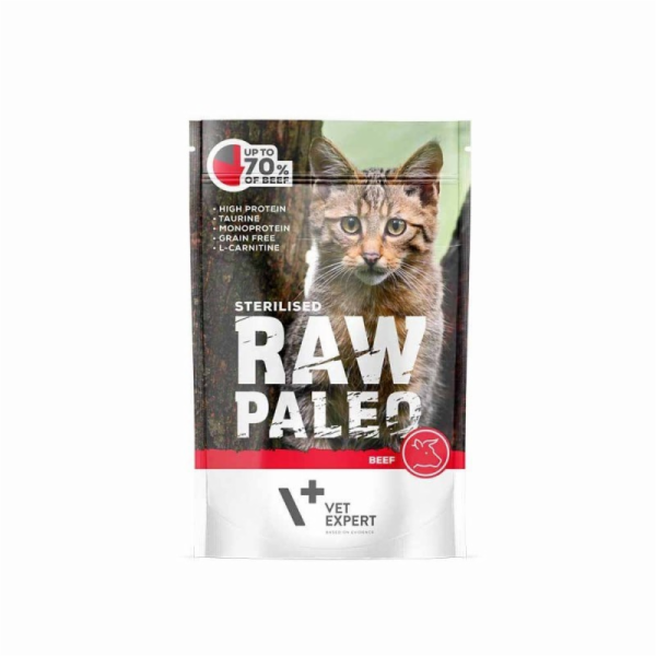 RAW PALEO Adult Cat Sterilized Beef - mokré krmivo pro ko...