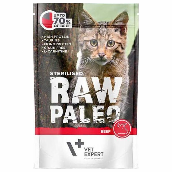 VETEXPERT Raw Paleo Adult Cat Sterilized Beef - mokré krm...