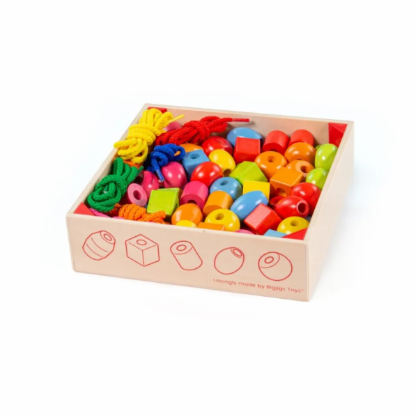 Bigjigs Toys Dřevěné navlékací korálky v bedýnce