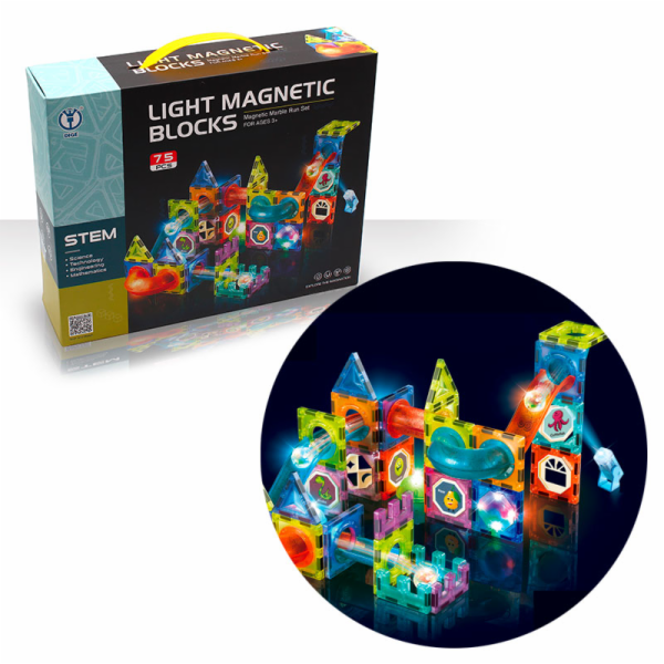Kuličková dráha - magnetická, svítící stavebnice 75 ks