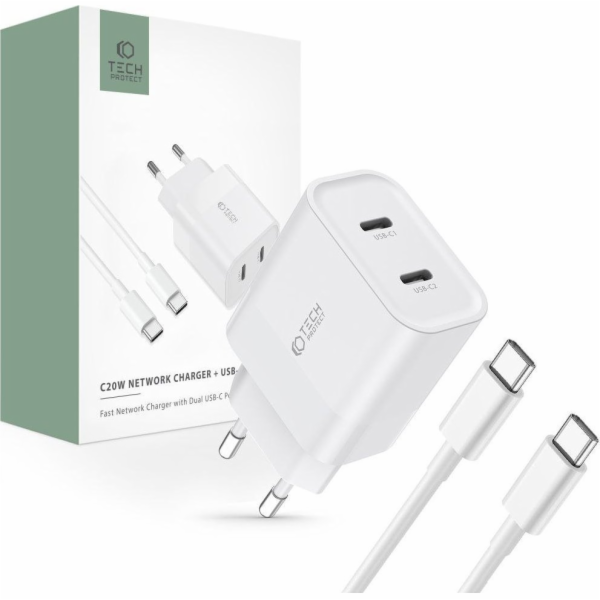 Nabíječka Tech-Protect  C20W 2-PORTOVÁ SÍŤOVÁ NABÍJEČKA P...