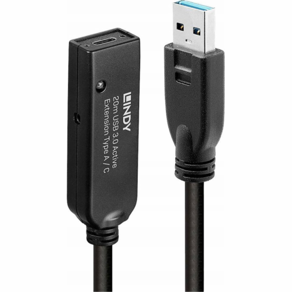 kabel Lindy USB 3.0 na USB-C (W) 20m černý