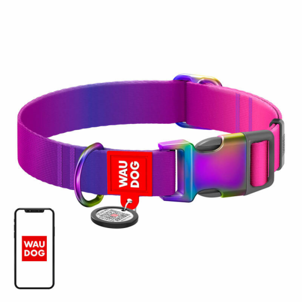Waudog gradient nylon dog collar with QR code, purple , s...