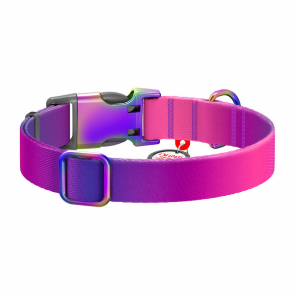 Waudog gradient nylon dog collar with QR code, purple , s...